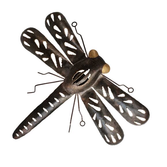 Vintage Large Metal Wall Dragonfly Candle Holder with Gold Eyes Decorative - Picture 1 of 5